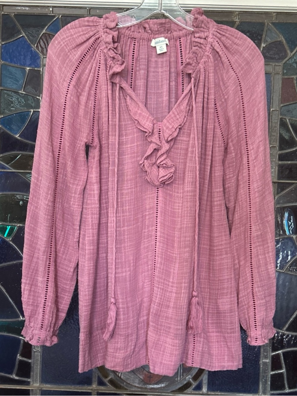 Sundance Artists Dream Peasant Top Ruffle Tassel Beachy Flowy Size XS Dusty Rose